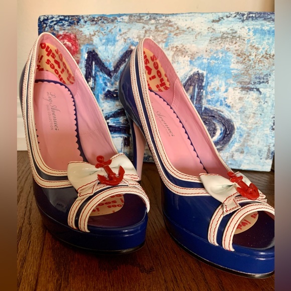 Leg Avenue Shoes - Pinup Heels Anchor Sailing Leg Avenue Nautical Peep-Toe Platforms Sz. 7